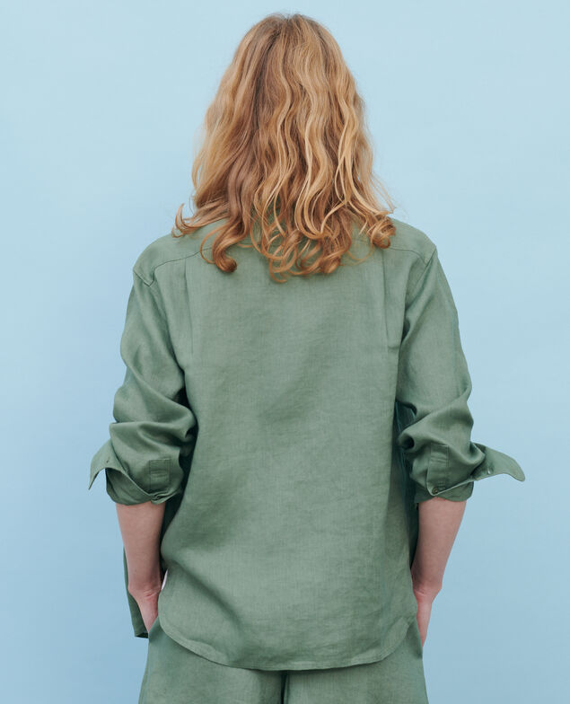Collarless linen shirt 52 green