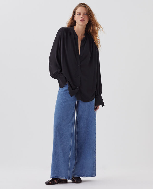 Long-sleeve silky shirt H695 night sky