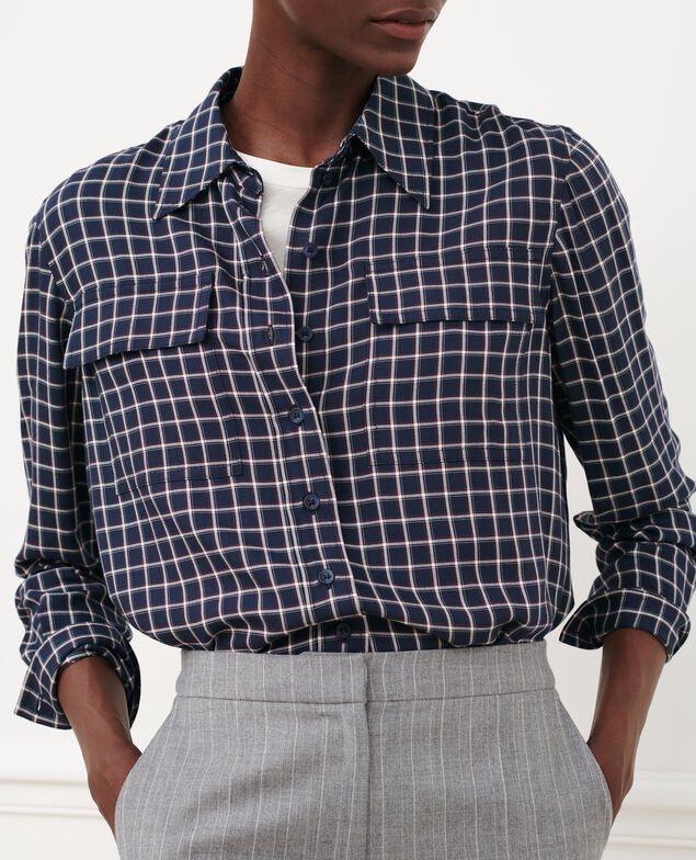 Silky checked shirt 8869 69 navy check