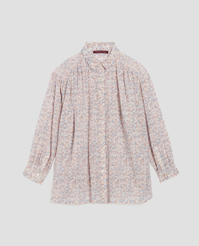 Pleated cotton blouse H613 fleurette blue