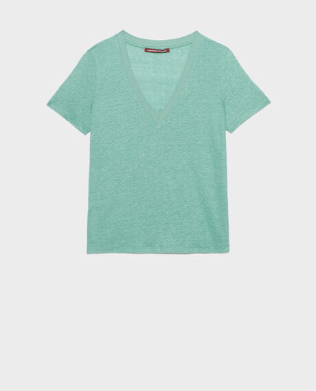 SARAH - Linen V-neck t-shirt 0520 vert email 3ste082f05