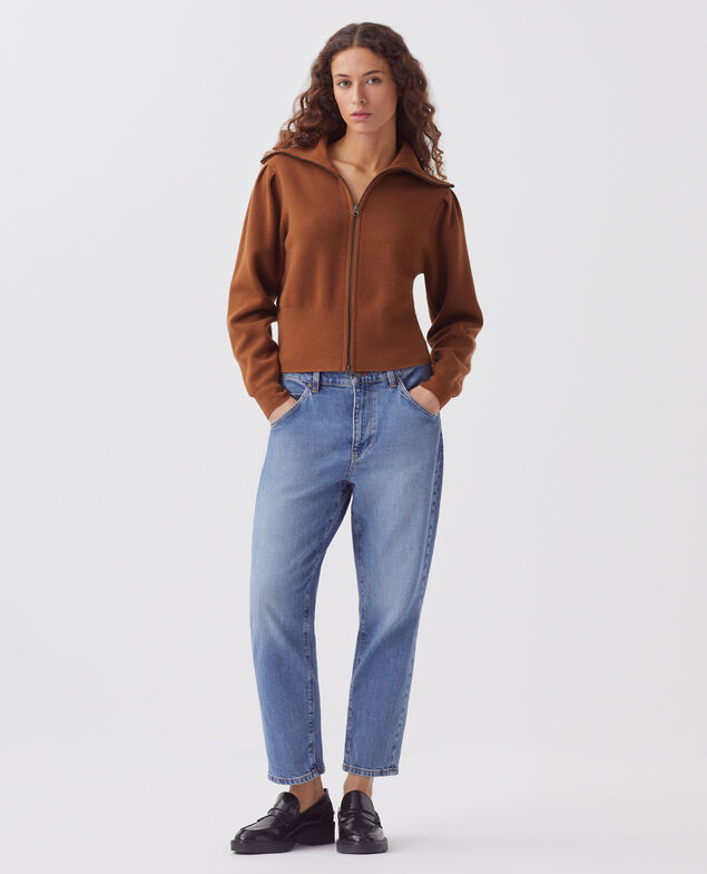 Zip-up merino wool cardigan I360 brown