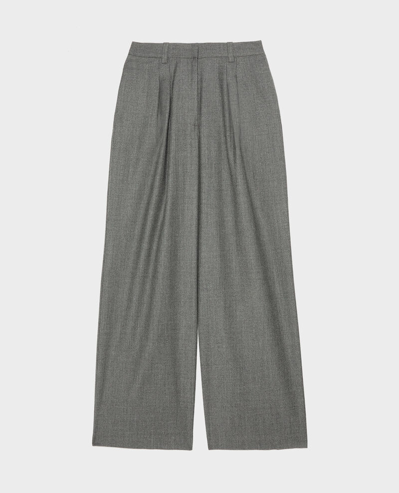 YVONNE - High-waisted wide wool trousers Medium grey melange Mafare