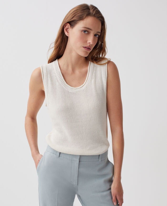 Long linen tank top H303 white swan