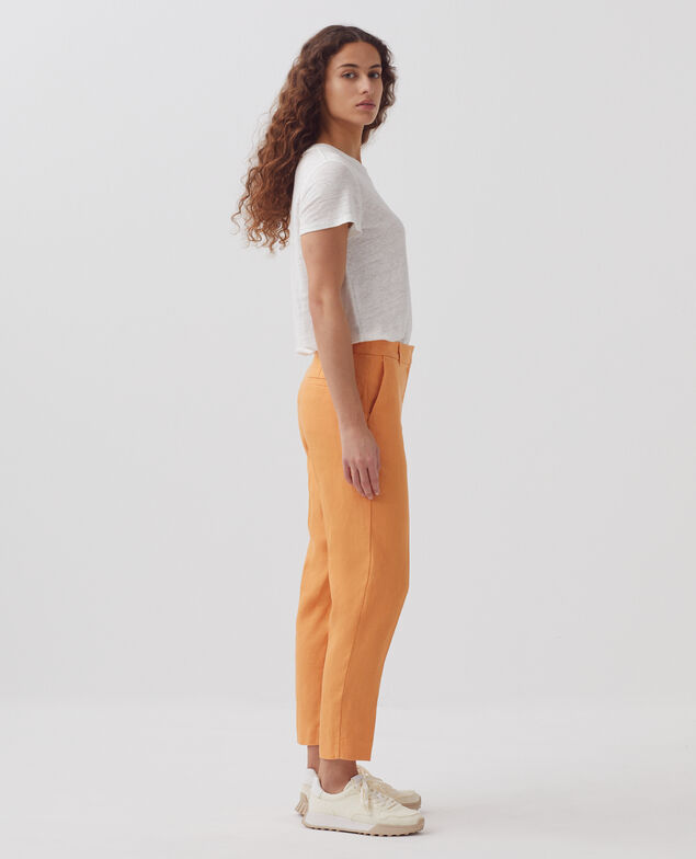 MARGUERITE - Linen cigarette trousers H220 apricot tan