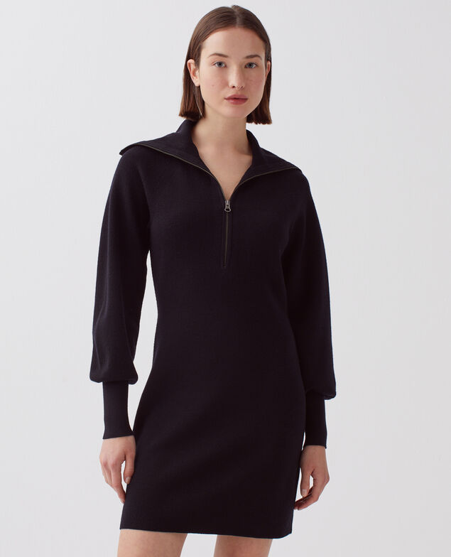 Merino wool zip-up mini dress H091 black beauty
