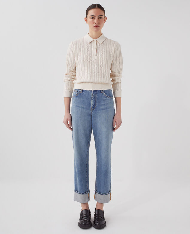 Cotton polo neck jumper U010 off white