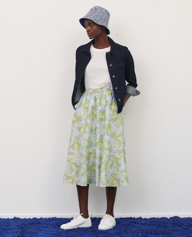 Floral cotton voile skirt 93 print blue