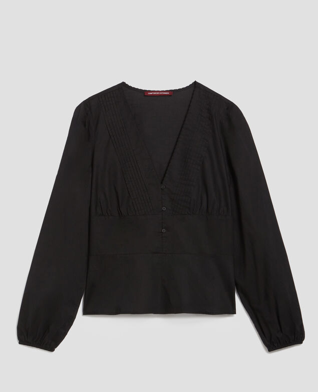 V-neck cotton blouse H091 black beauty