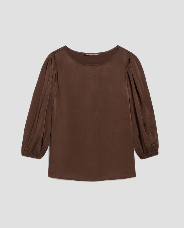 Floaty 3/4-length sleeve blouse I390 coffee bean