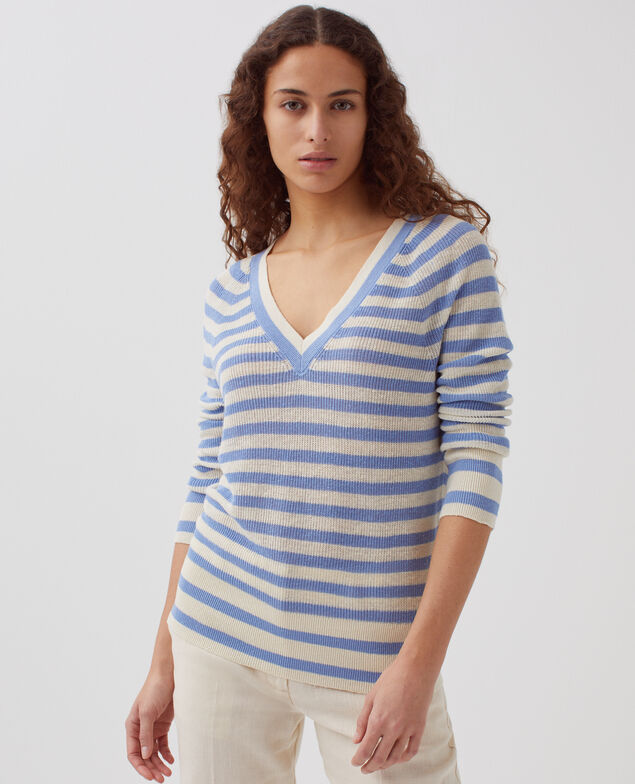 Linen V-neck striped jumper 4sju088l01 thin savoie 4sju088l01