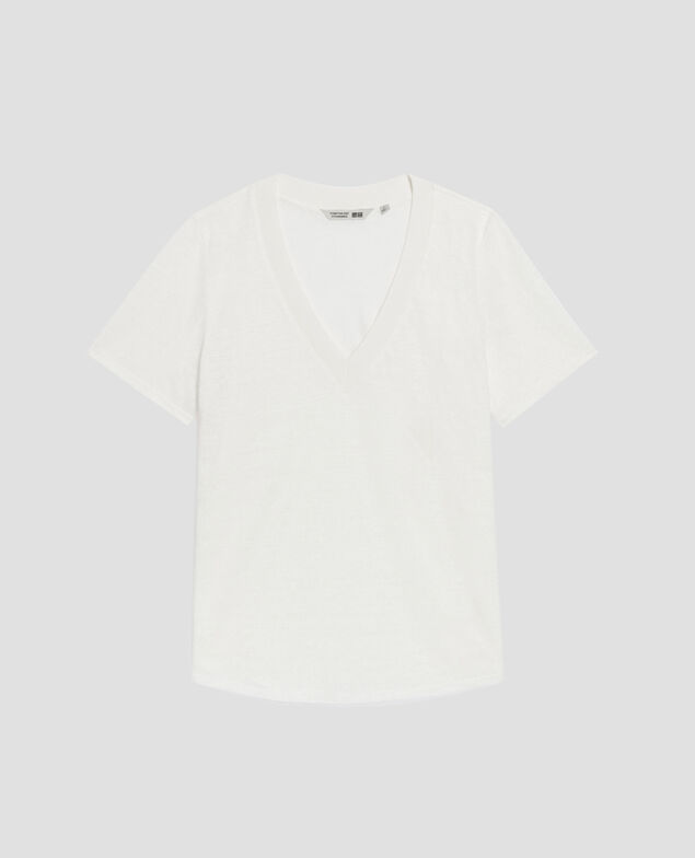 SARAH - Linen V-neck t-shirt U010 off white