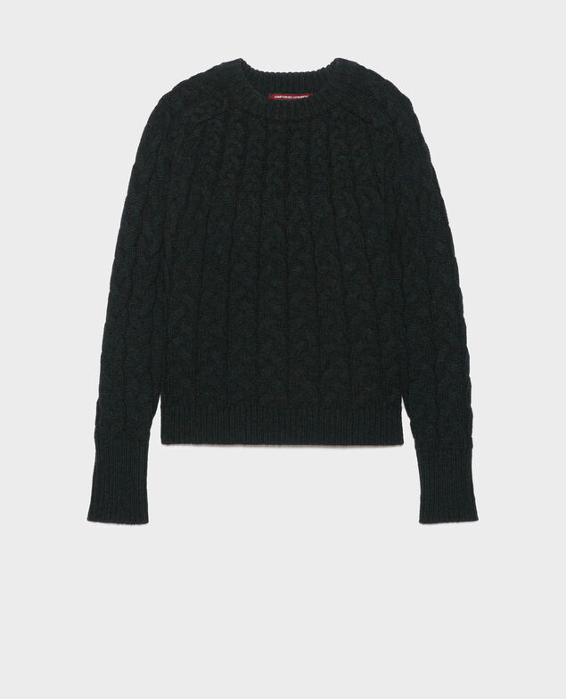 Merino wool blend round neck jumper A591 dark green pine