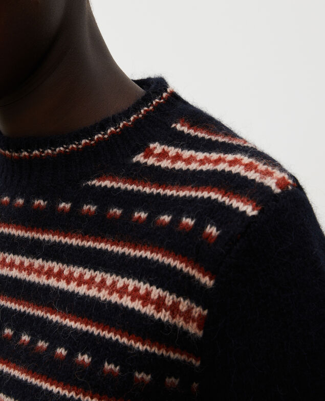 Round neck alpaca wool jacquard jumper Black brandy lighttaupe jacquard