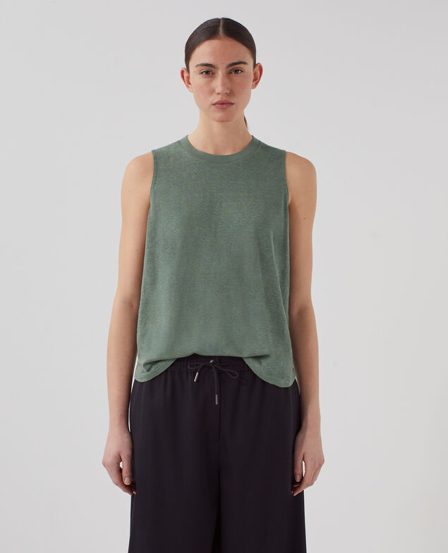 MARCELLE - Linen tank top U570 olive