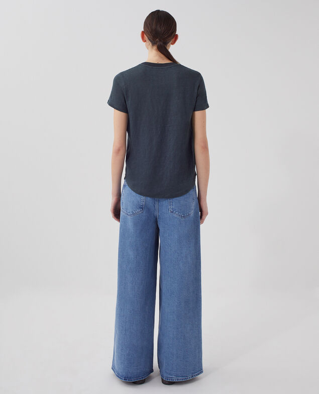 SARAH - Linen V-neck t-shirt J690 blueberry