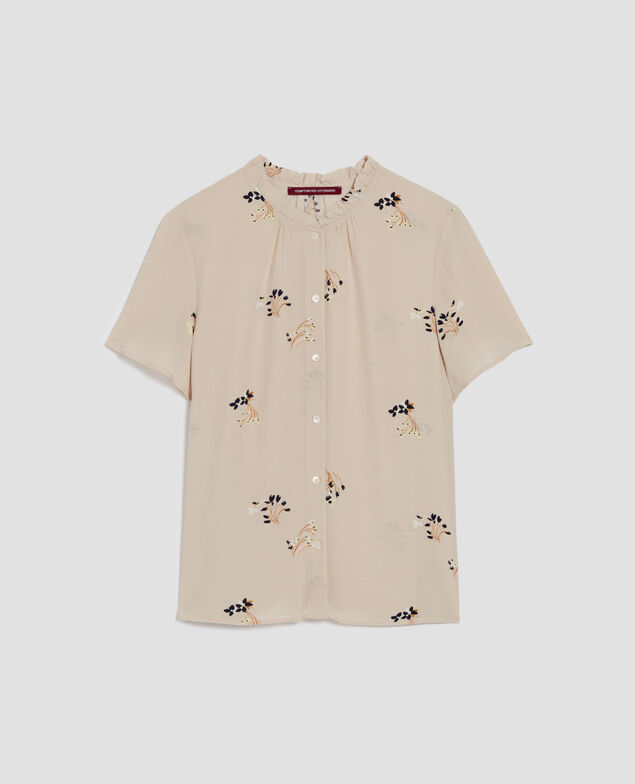 Long-sleeve silky shirt J311 fl bouquet beige