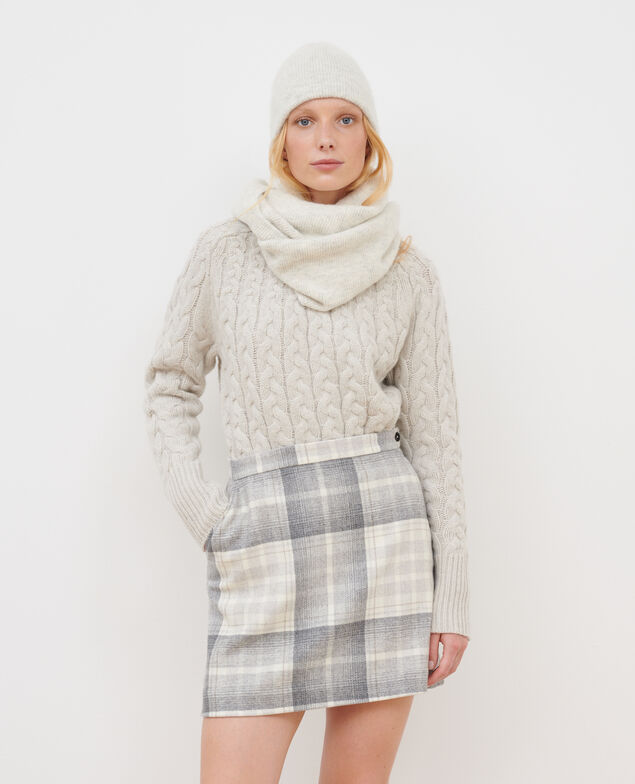 Wool blend mini skirt A003 white check