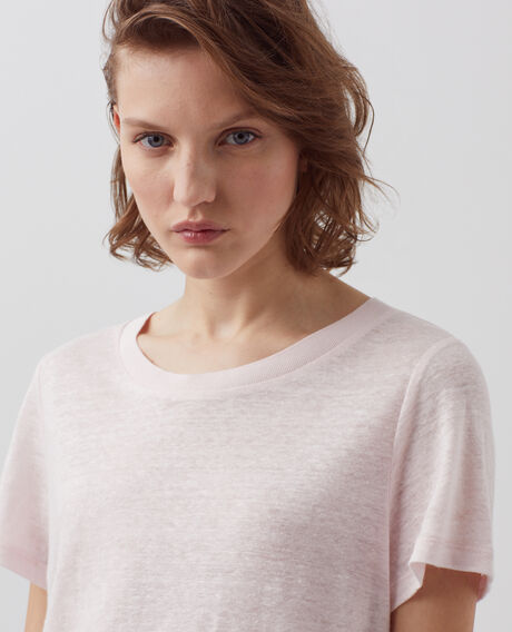 AMANDINE - linen round neck t-shirt 0100 pink marshmallow 2ste055f05