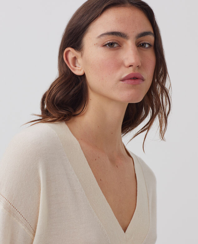 Wool and silk V-neck jumper I300 pearled ivory