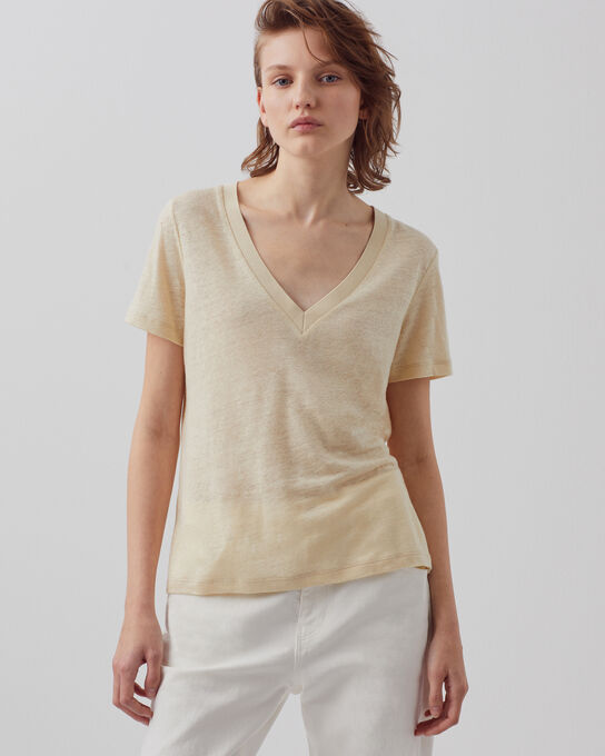 SARAH - Linen V-neck t-shirt 0300 CASTLE WALL