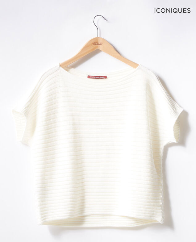 Short-sleeved seamless ribbed knit jumper Kaolin