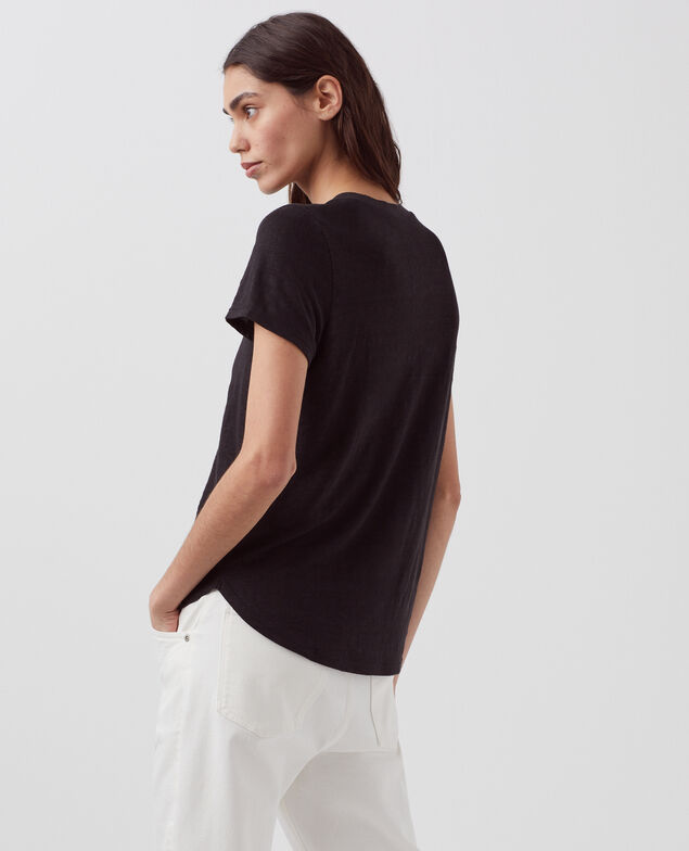 AMANDINE -  Linen round neck t-shirt H091 black beauty