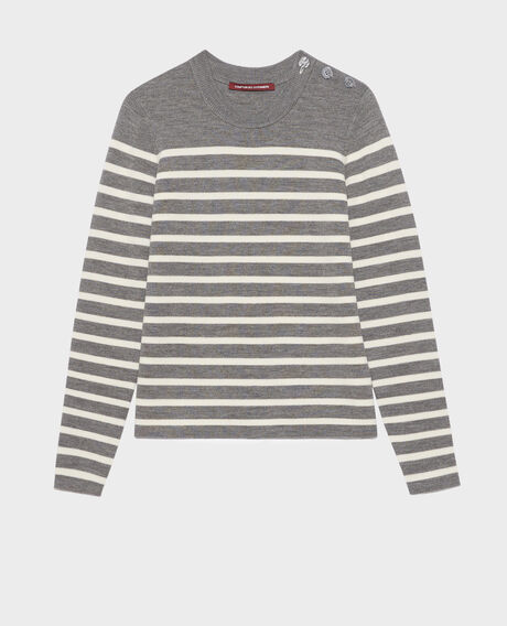 MADDY - Striped merino wool jumper 8873 04 grey stripes 2wju244w21