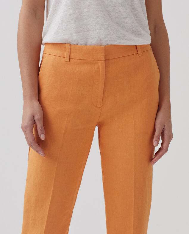 MARGUERITE - Linen cigarette trousers H220 apricot tan