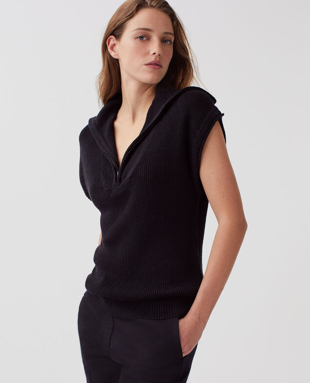 Half-zip sleeveless linen jumper H091 black beauty