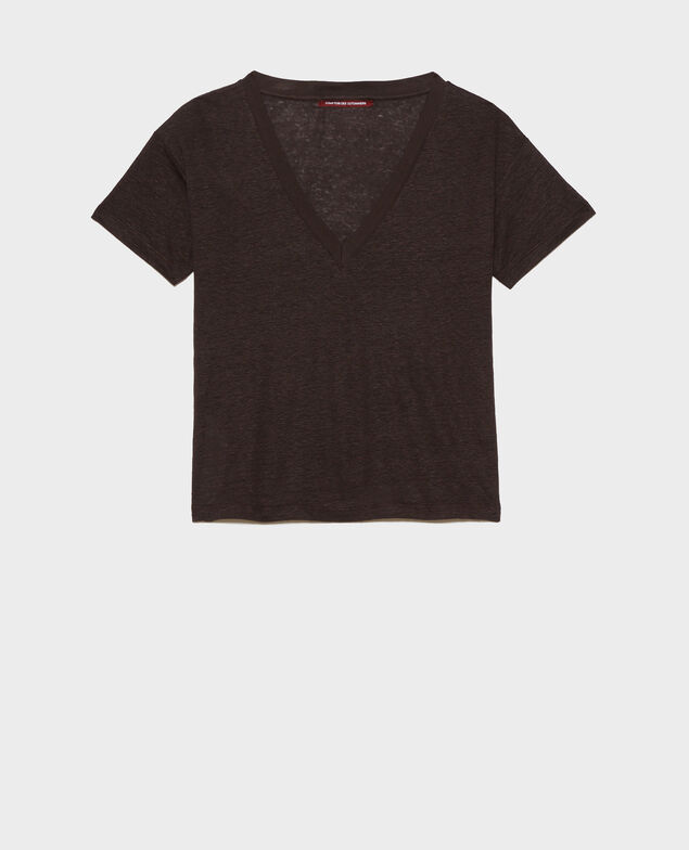SARAH - Linen V-neck t-shirt Mole