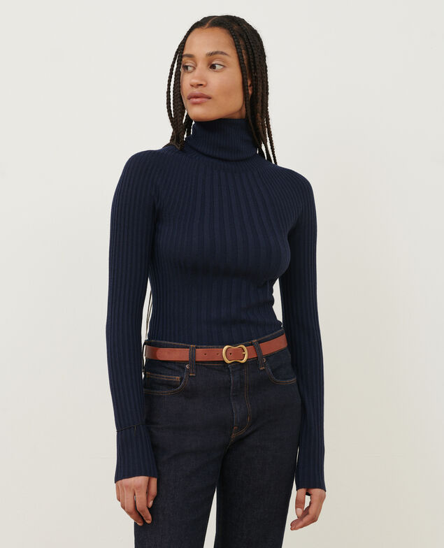 Merino wool blend roll neck jumper