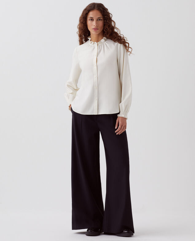 Ruffle neck blouse I012 papyrus creme