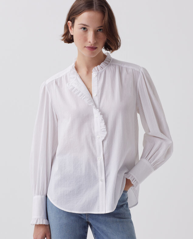 Long-sleeve cotton shirt H013 gardenia