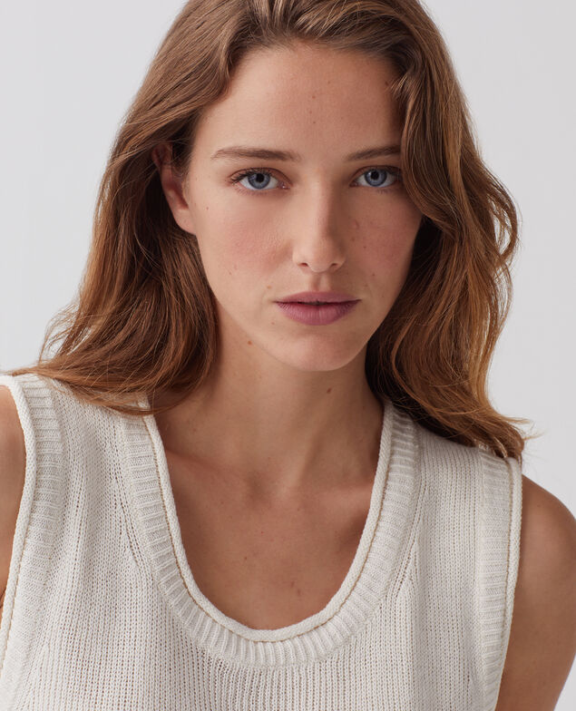 Long linen tank top H303 white swan