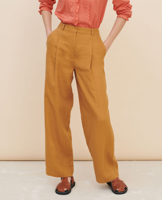 YVONNE - Wide linen trousers 36 brown