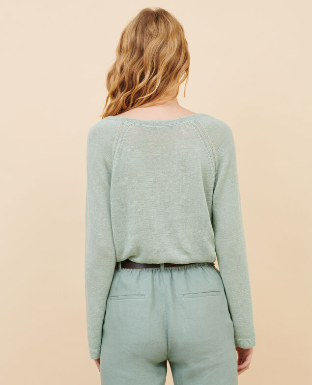 Round neck linen jumper 50 green