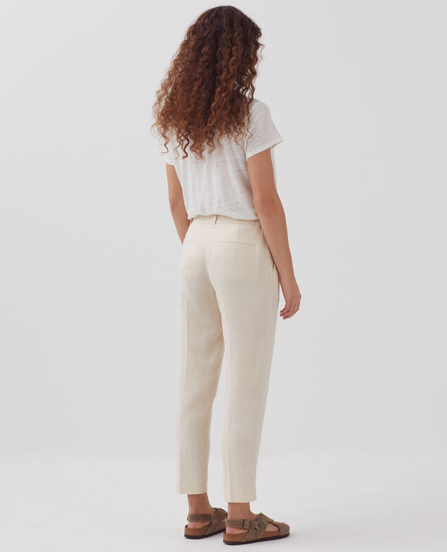 MARGUERITE - Linen cigarette trousers H303 white swan
