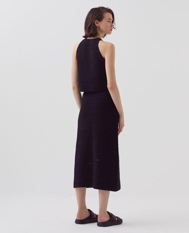 Cotton crochet midi skirt H091 black beauty