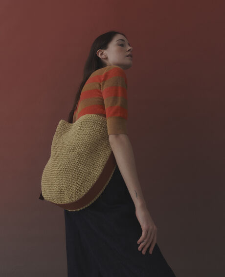 Hand-crocheted paper raffia bag 7003 30 natural 3sba078