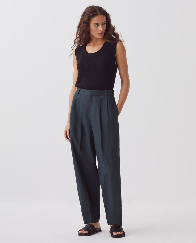 Long linen tank top H091 black beauty
