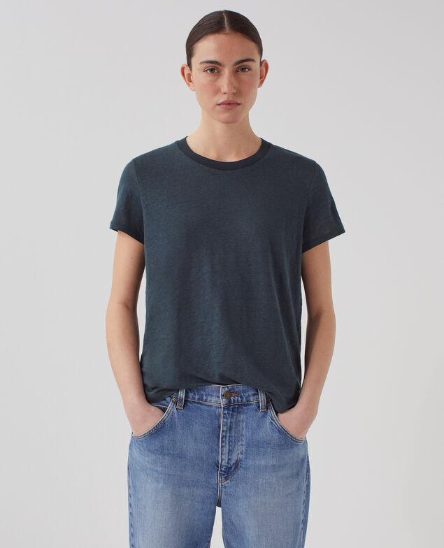 AMANDINE: linen round neck t-shirt J690 blueberry