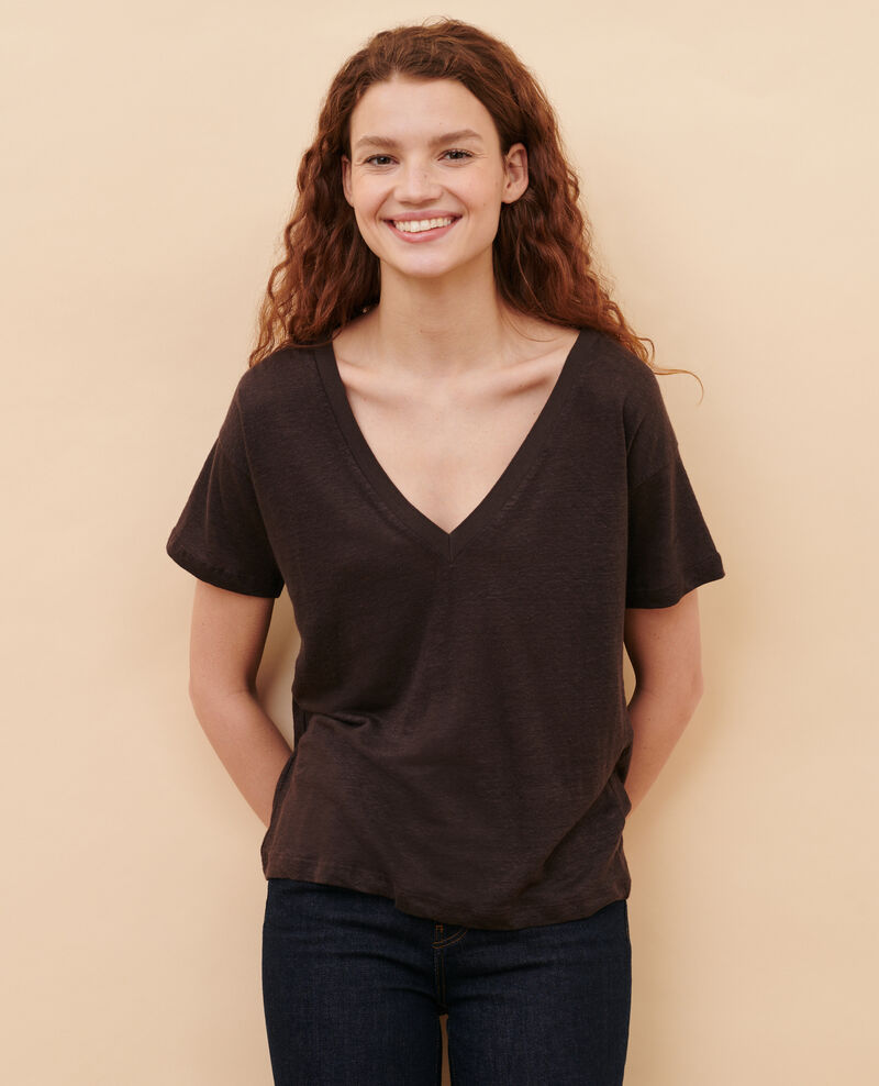 SARAH - Linen V-neck t-shirt Mole Locmelar