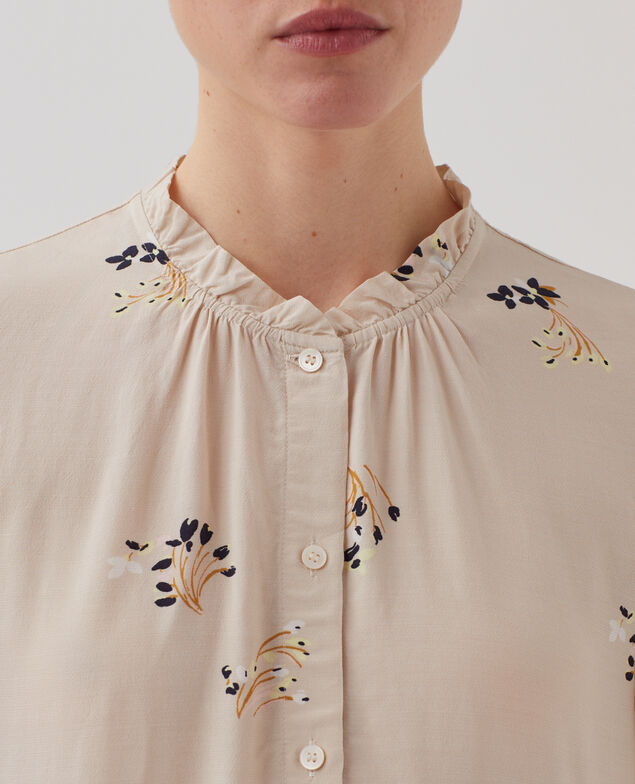 Long-sleeve silky shirt J311 fl bouquet beige