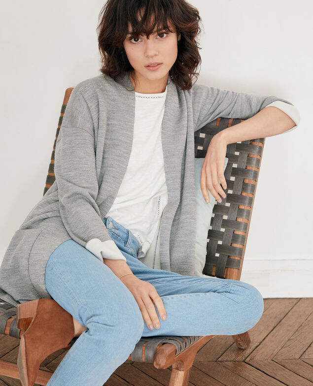 Reversible wool cardigan  Cement/off white