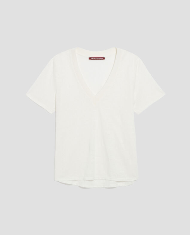 SARAH - Linen V-neck t-shirt H001 brillant white