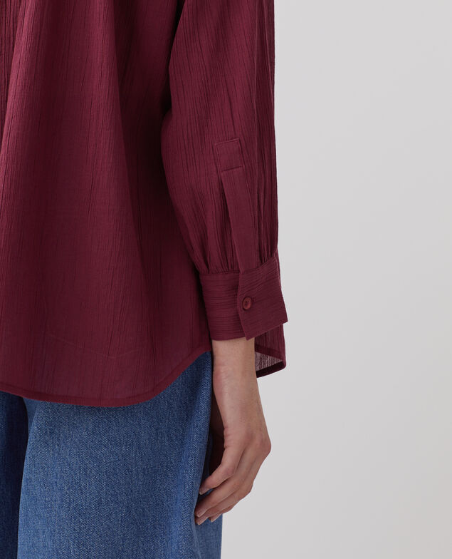 Pleated cotton blouse J750 burgundy