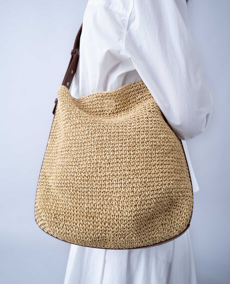 Hand-crocheted paper raffia bag 7003 30 natural 3sba078