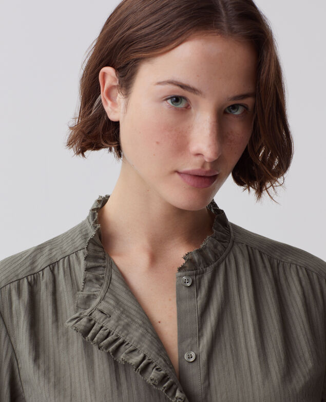 Long-sleeve cotton shirt J560 basil dark green