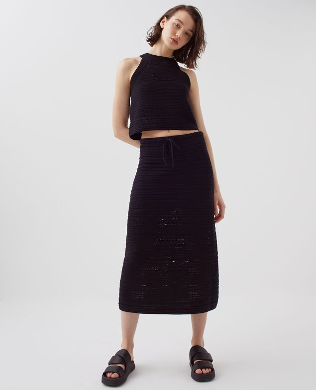 Cotton crochet midi skirt H091 black beauty